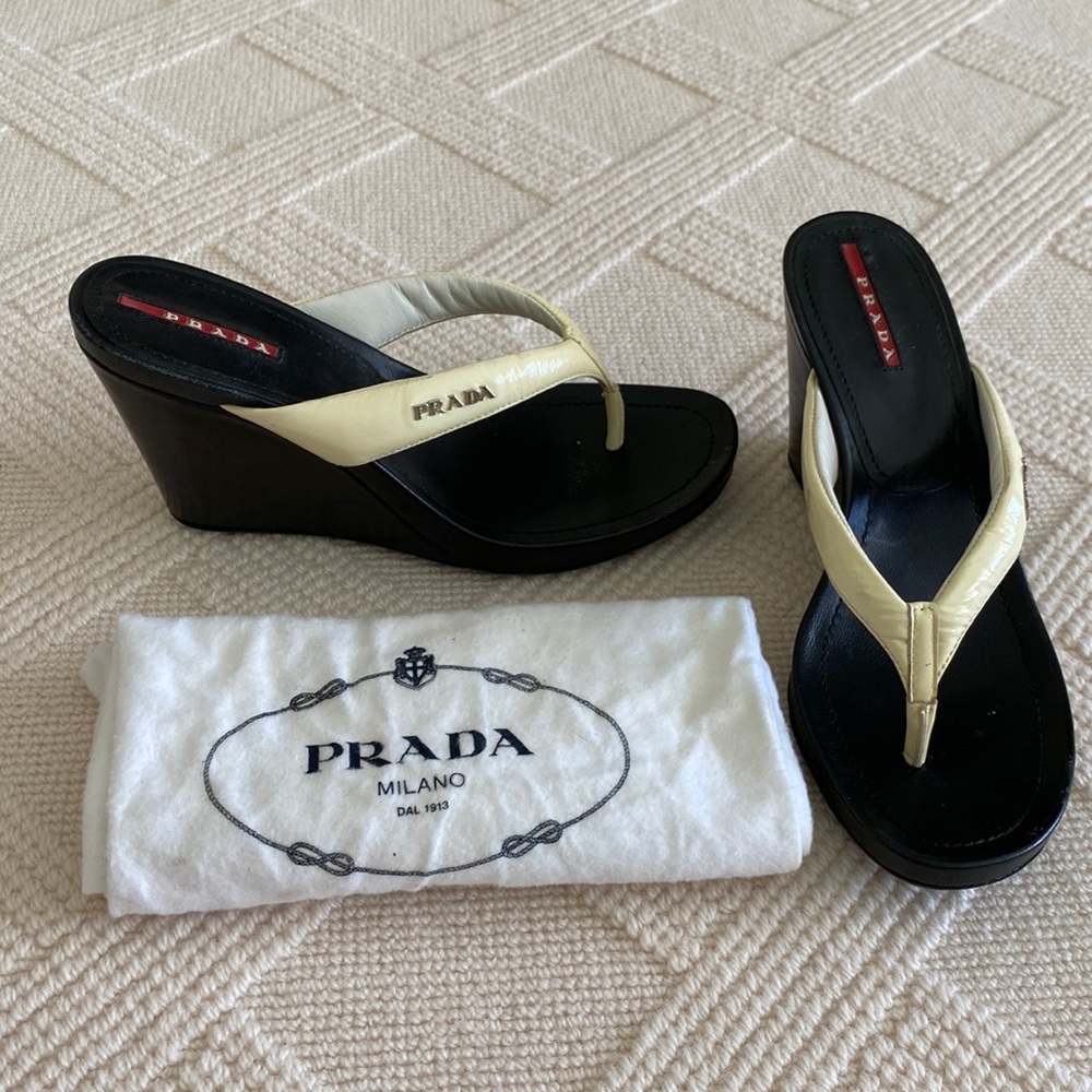 Sporty, Stylish Prada Flip Flop Wedges. Size 37.5